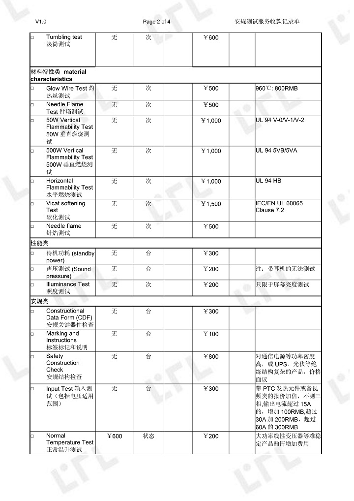 安全安规项目测试价格表(图2)